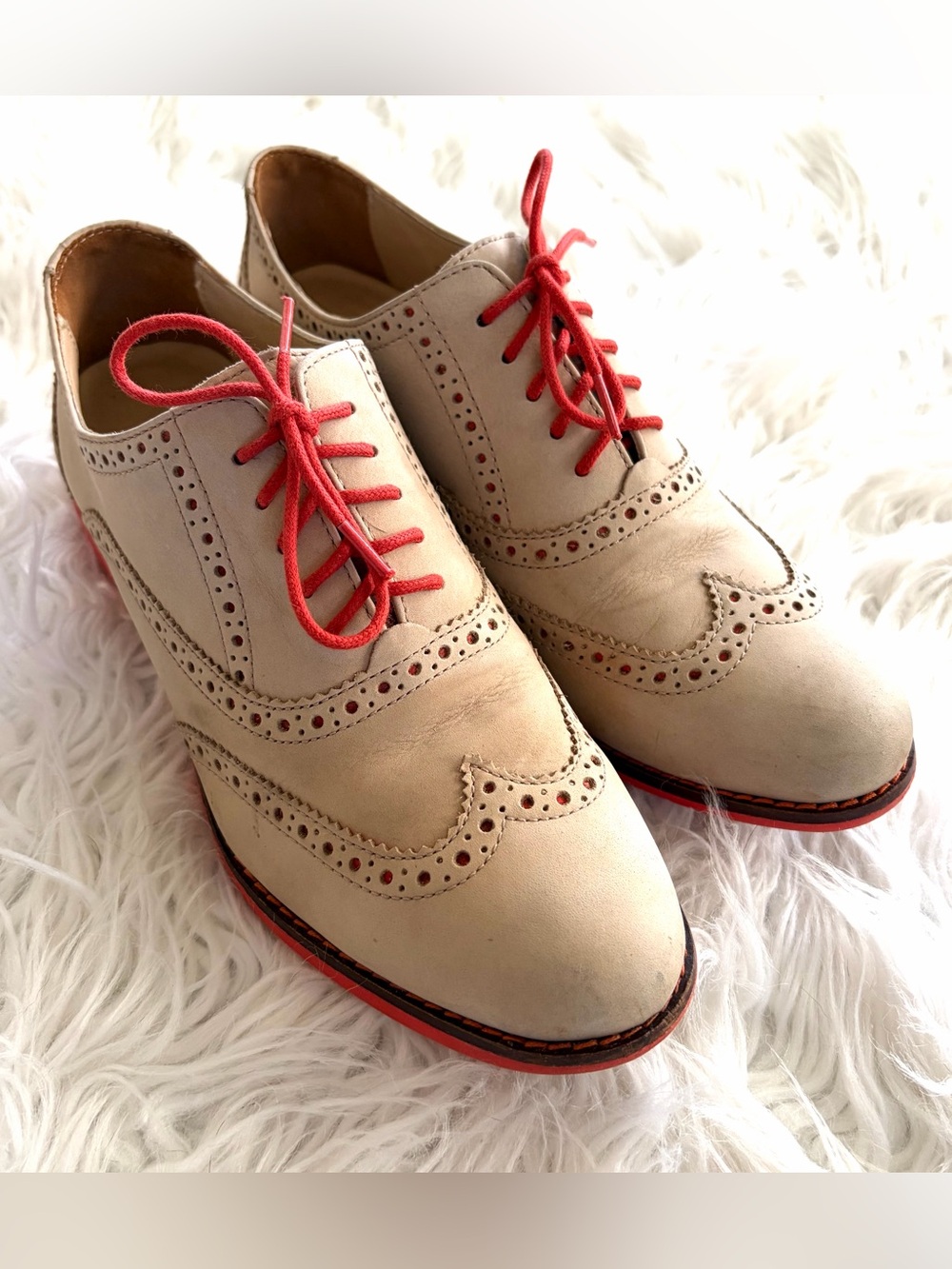 Cole Haan Gramercy Wingtip Oxford Shoes Sandstone Tan Nubuck Orange Laces size 7